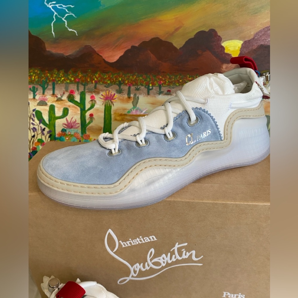 Christian Louboutin Arpoador Flat, Suede Sneakers, Blue/Wht, Men’s EU 43/US 10 - Picture 3 of 16